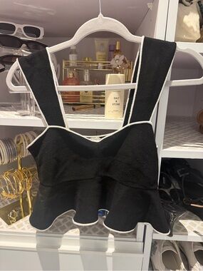 Club Monaco Black Peplum Crop Top with White Piping
